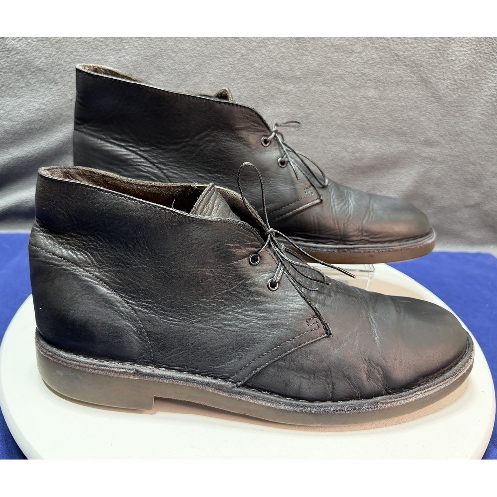 Clarks Bushacre 15522 Chukka Ankle Boots Lace Up Black Leather Men Size 10.5